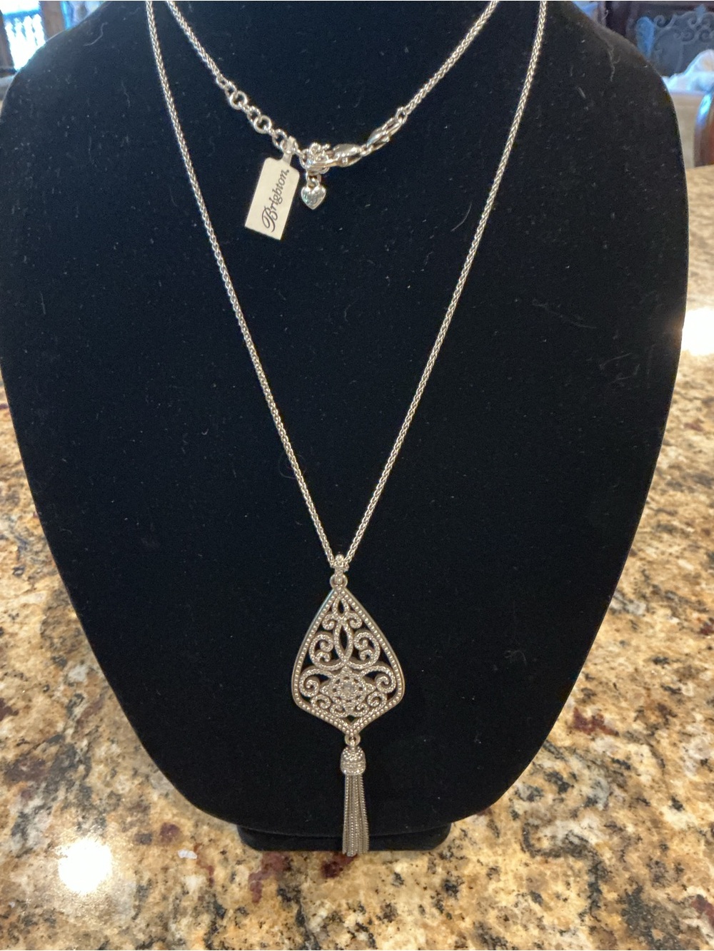 Brighton Silver Filigree Teardrop Necklace with Tassel